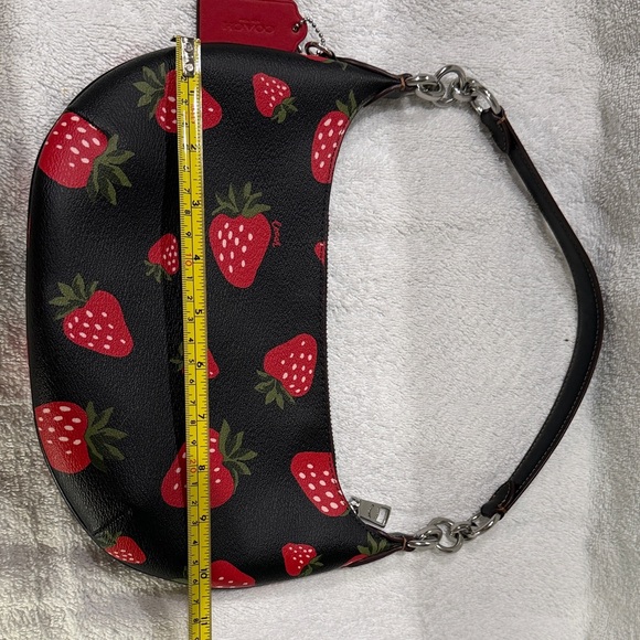 Coach Black Leather Shoulder Bag with Red Strawberry Print - Picture 3 of 5